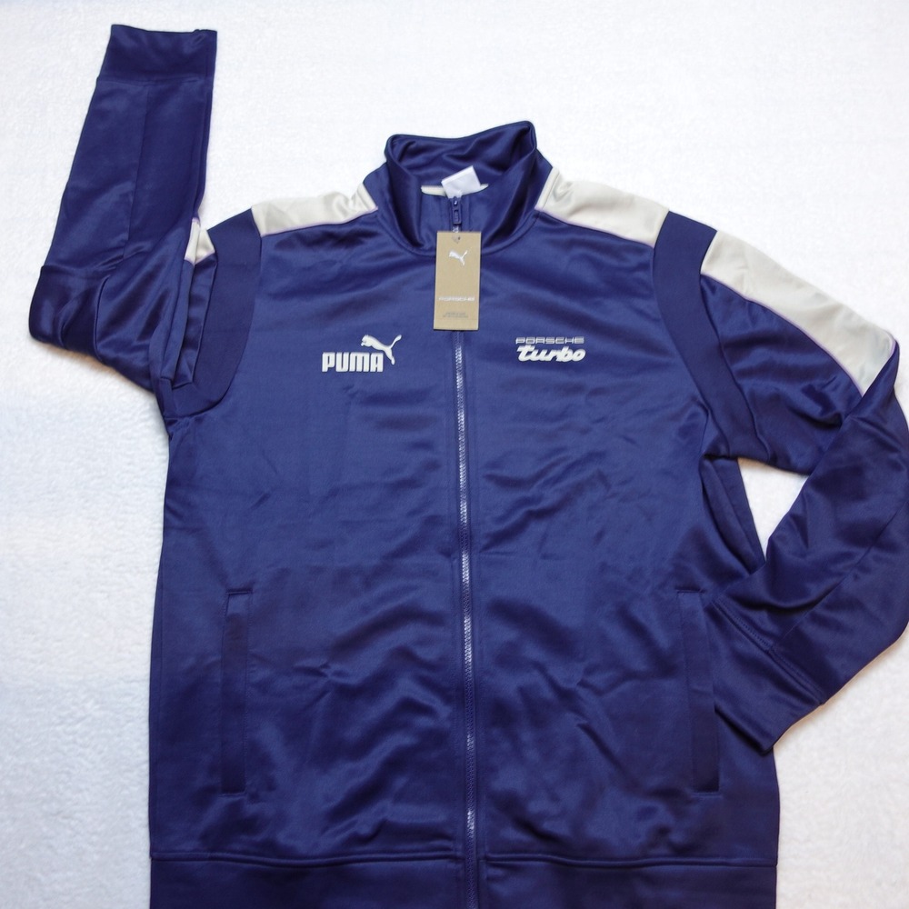 $ 110 Puma Porsche Turbo Track Jacket Men Large Navy Blue Full Zip 626372-03 NWT